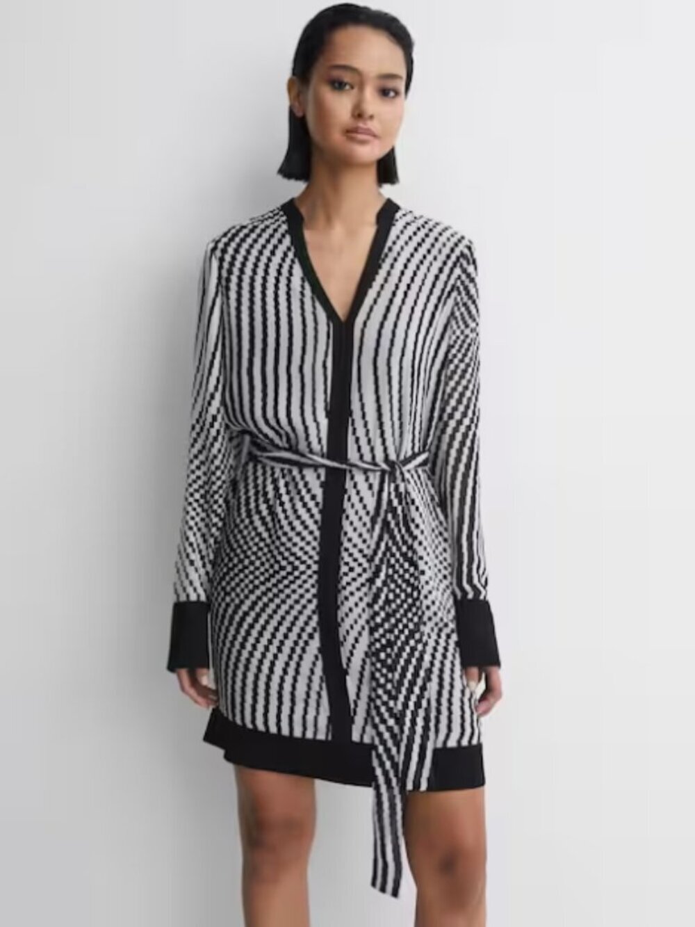 REISS Tia Check Belted Mini Dress – Black/White – US 6 – NWT